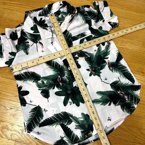 NEW Revolve Plush Apparel Tropical Pink Jungle Silky Pajama PJs Set Shorts XS - Picture 8 of 11